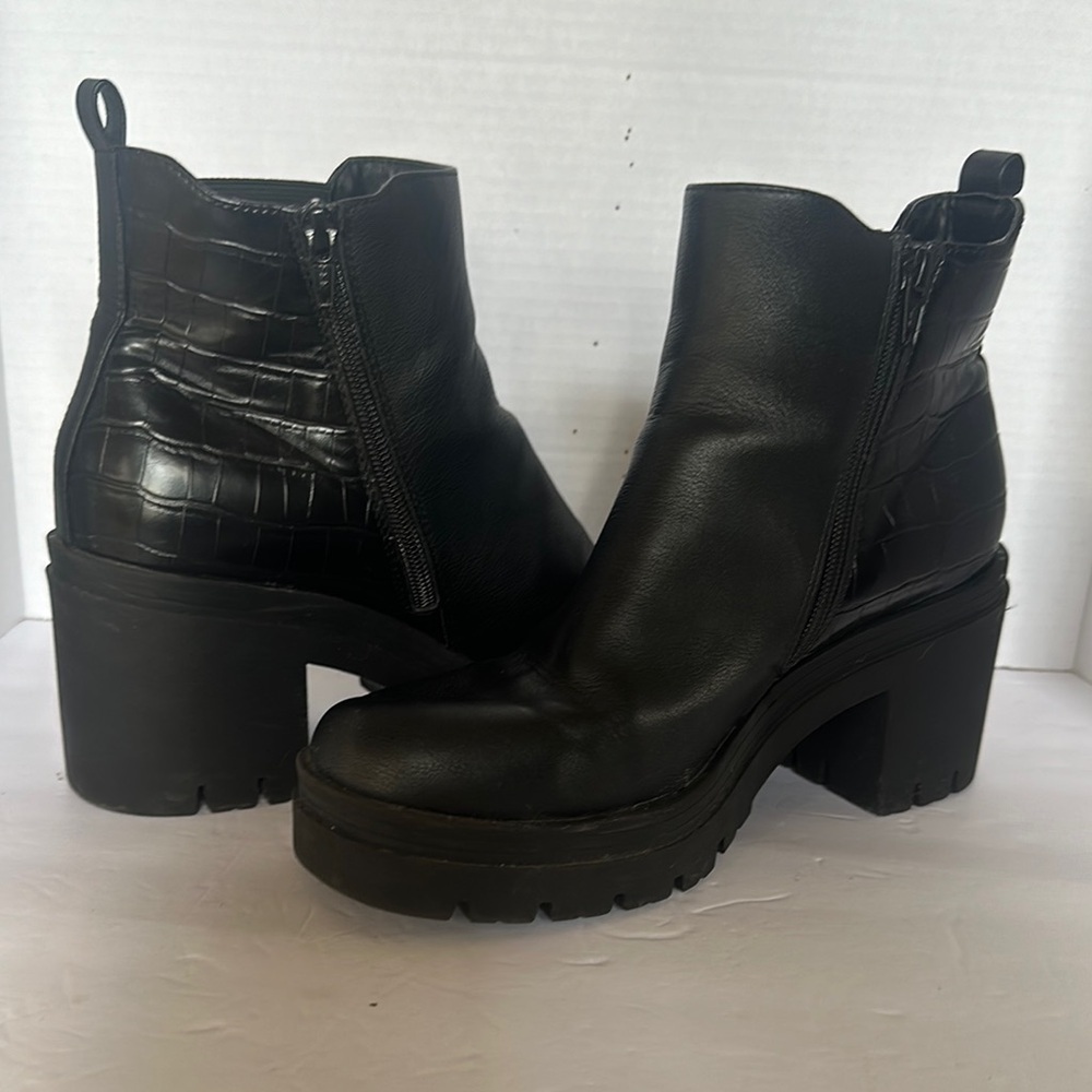 Sun + Stone Veronika Black Faux Leather Lug Chelsea boots